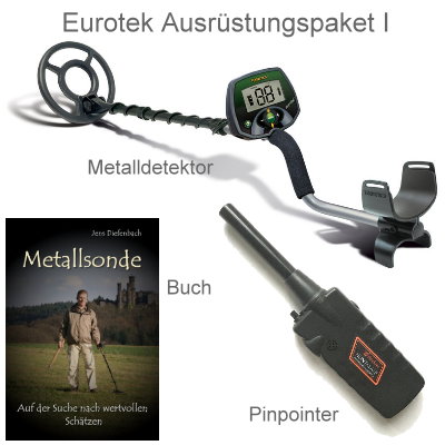 Teknetics Eurotek Metalldetektor Ausrüstungspaket mit Black Huntmate Pinpointer